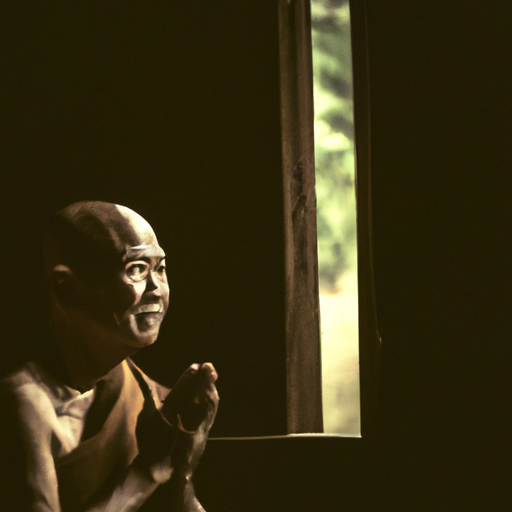 5. תמונה של נזיר בודהיסטי בתפילה שלווה במקדש.