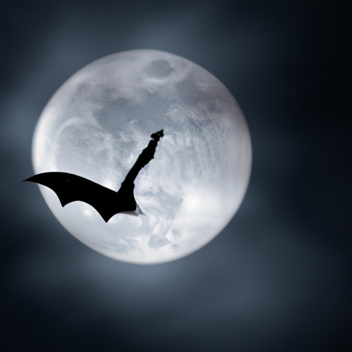 תצלום של עטלף במעוף, בצללית על רקע הירח, הממחיש את הטבע הלילי של היצורים הללו.